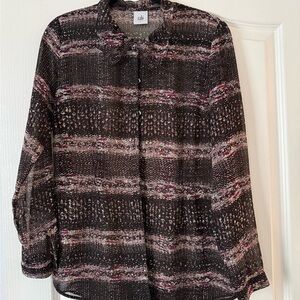 CAbi Black and Pink Striped Blouse